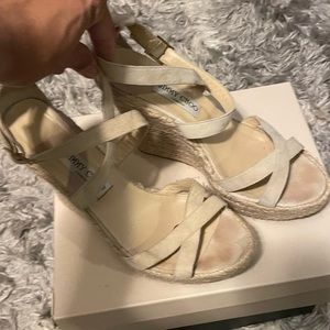 Suede leather Jimmy Choo wedge straw platform